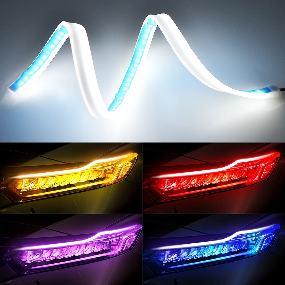 

Car Led Auto 30cm/45cm/60cm Flexible LED Strip Light Waterproof Slim Flexible Turn Signal Yellow Flowing Running Lights DC 12V