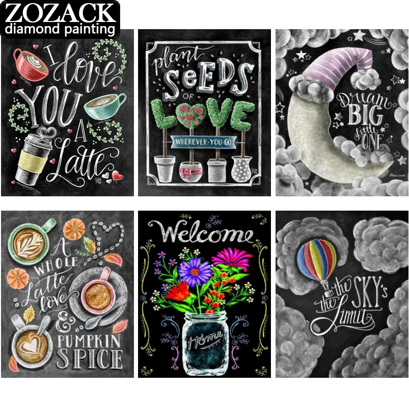 

5D DIY Diamond Painting Cross Stitch Scenery Diamond Embroidery Black Board Picture of Rhinestones Diamond Mosaic Home Decor