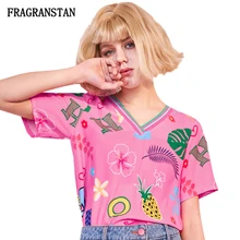 Женские весенние летние новые футболки с v-образным вырезом женские модные милые повседневные футболки с мультяшным принтом высокое качество свободные женские топы JQ721