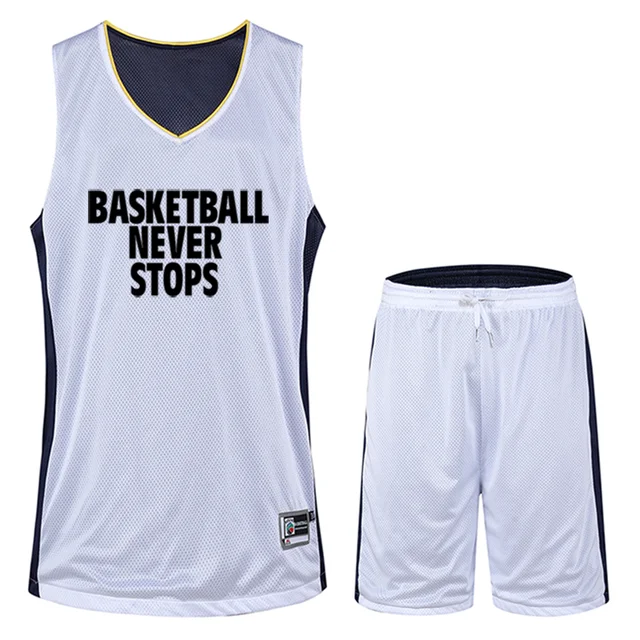 Men's Reversible Basketball Jerseys Shirt Shorts Sport Set Summer Both