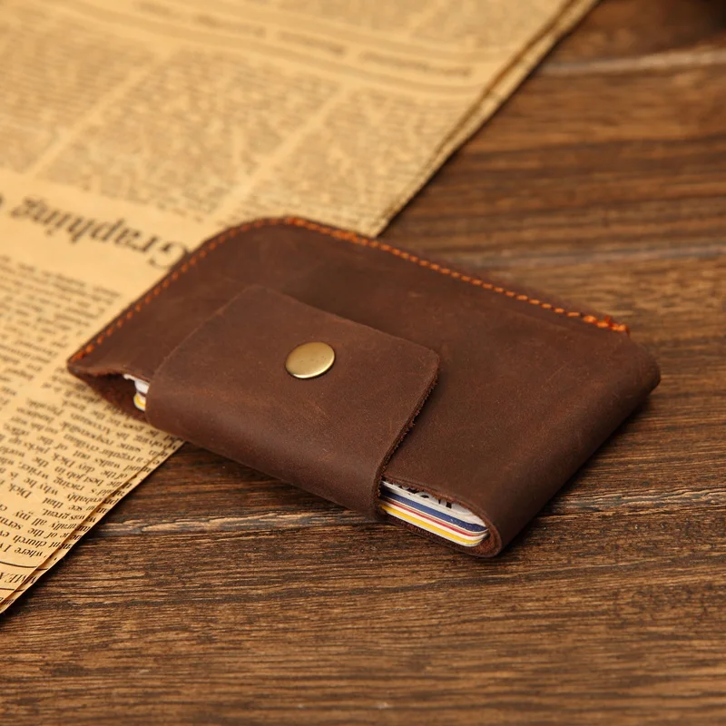 

Vintage Crazy Horse Genuine Leather Credit Card Holder Wallet Italian Leather Simple Coin Wallet with snap ID holder Case Old