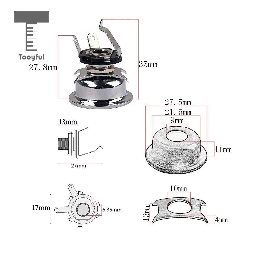 Tooyful 1/4inch Copper Electric Guitar Mono Output Jack Plate for Telecaster Tele TL Cigar Box Guitar Chrome Accessories