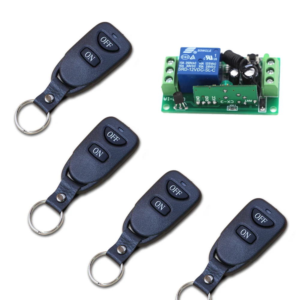 

Door Access Control System 24V 12V 9V DC 1CH Wireless Remote Switch RF Remote Control Light Switch Receiver 4Transmitter 315/433