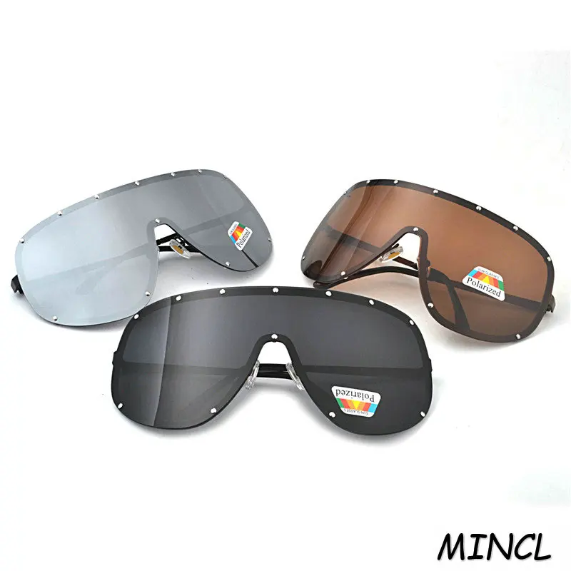 Oversized Shield Visor Polarized Sunglasses Women Large Size Sunglasses Men Transparent Frame Vintage Big Windproof Retro FML