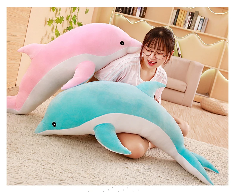Dorimytrader New Soft Sea Animal Dolphin Plush Pillow Giant Stuffed Cartoon Dolphin Shark Toy Doll for Kids Adults Gift Decoration 140cm 160cm DY50447 (6)