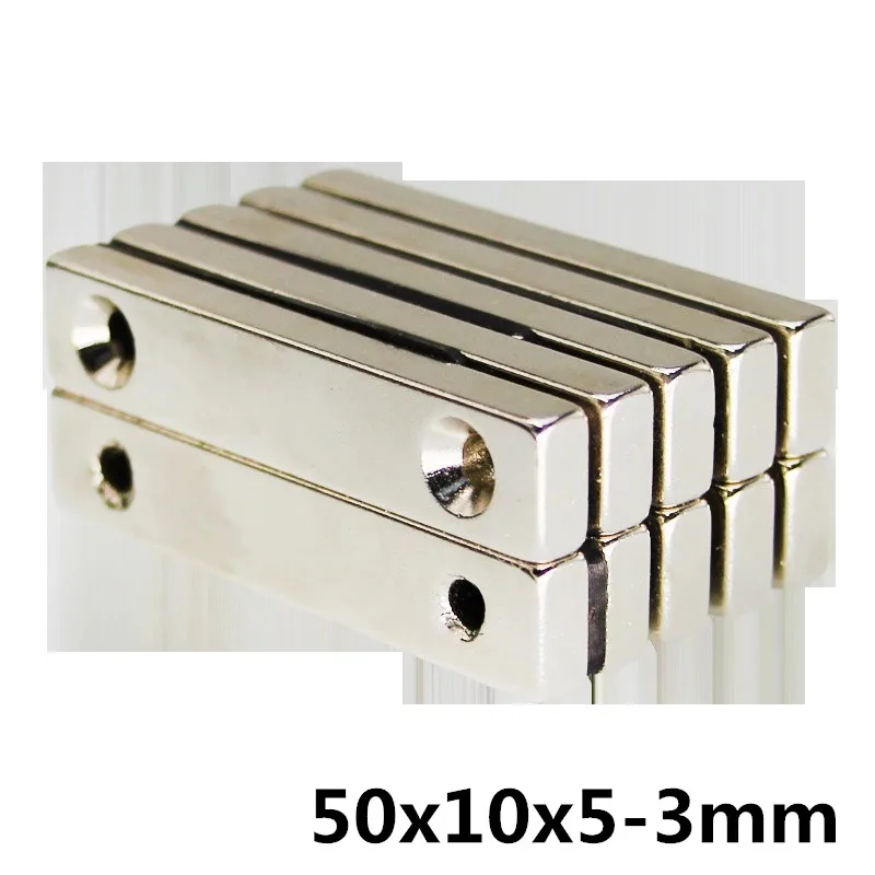 1 шт. 50x10x5 мм отверстие 3 мм N35 Сильный квадратный NdFeB редкоземельный магнит 50*10*5 мм отверстие 3 мм
