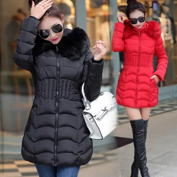

Womens Winter Warm Hooded Long Fur Collar Sustans Coat Long Parka Outwear X22