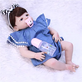 

23"57cm Full silicone Reborn Baby Girl Doll Bebe Realistic modeling bathe lifelike Toy collectible Doll Children's Day Gifts