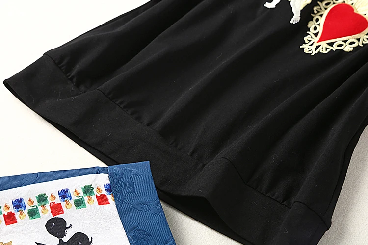 XF модный дизайн, высокое качество, весна, винтажная вышивка с ангелом, черный топ+ старинный покерный принт, полуюбка, комплект 2