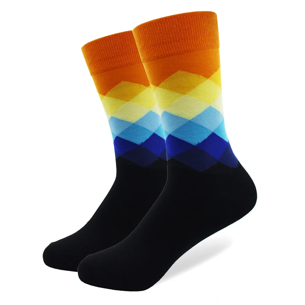 Брендовые мужские забавные цветные носки из чесаного хлопка с бриллиантовым узором, длинные носки для скейтборда, счастливые носки для мужчин(без коробки