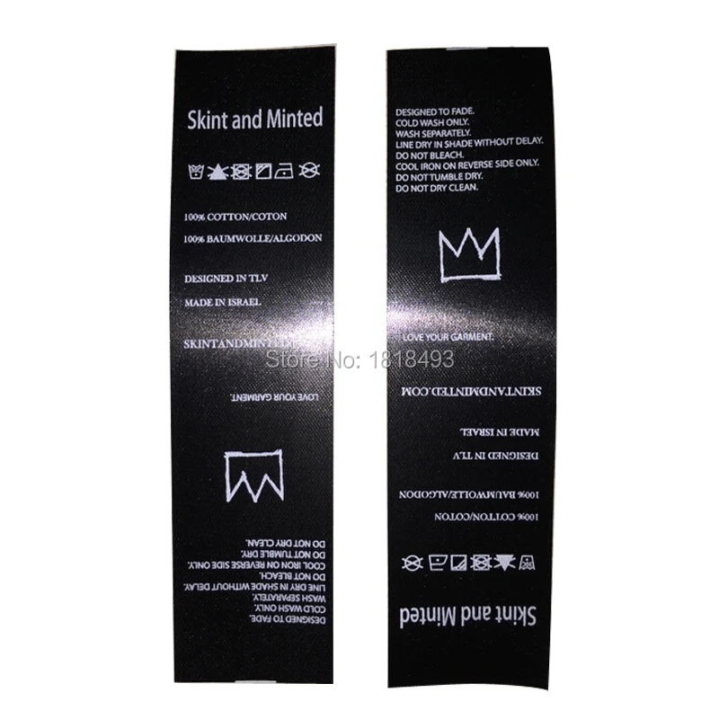 free shipping custom black silk care labels/clothing screen printing
