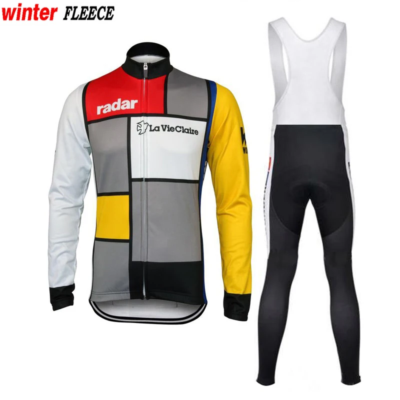 Мужская одежда в стиле ретро с длинным рукавом для велоспорта, Джерси, брюки на лямках, комплекты для велоспорта, Зимняя Теплая Флисовая и тонкая одежда для велоспорта