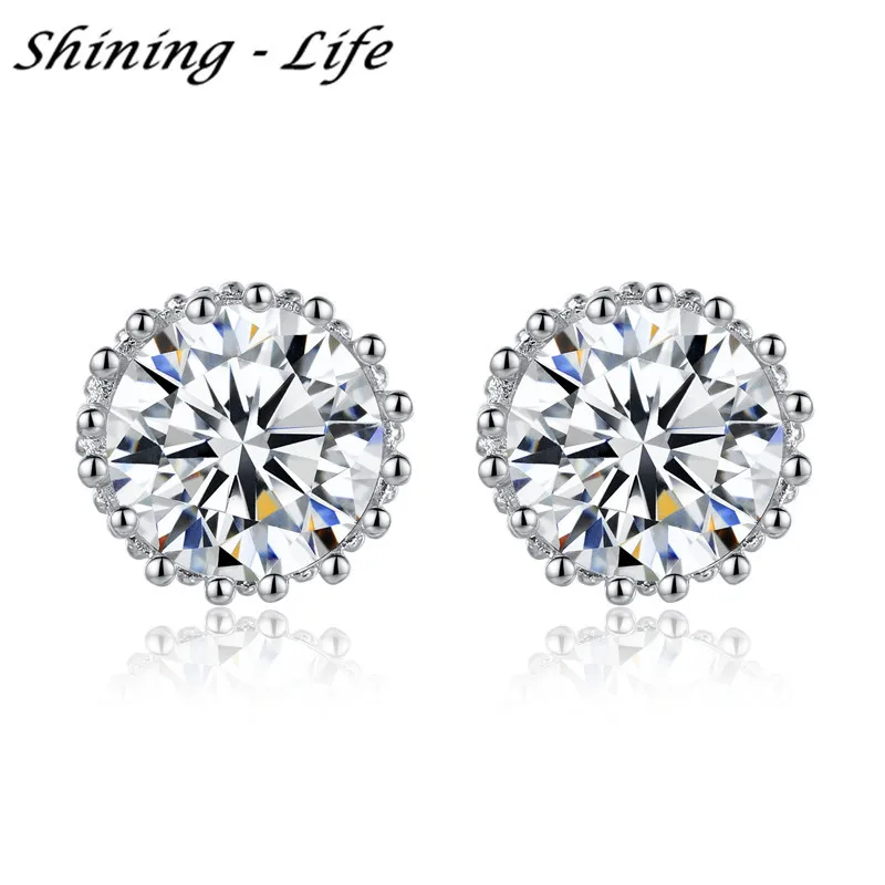 Top Quality White Gold Color Small Round Earrings Multi Prongs 8mm 2ct