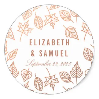 

3.8cm Elegant Autumn Leaves Copper Round Wedding Sticker