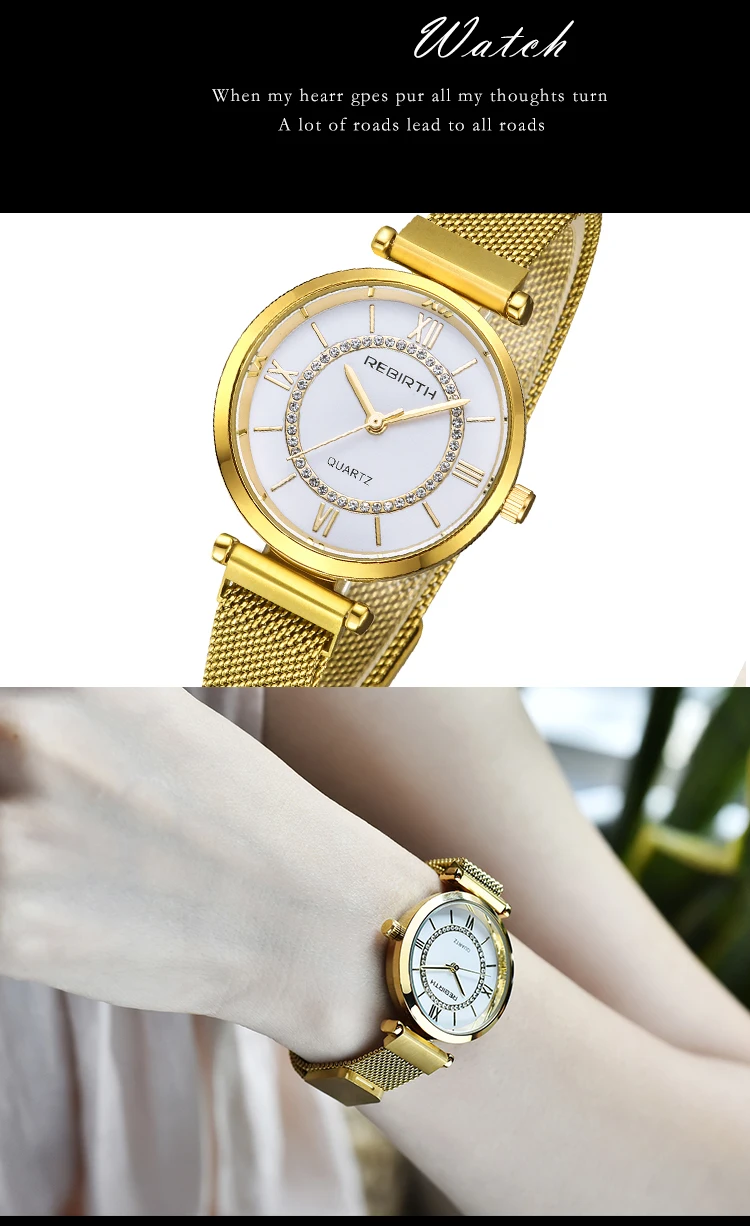 REBIRTH женские часы Стразы для женщин браслет часы для дам Наручные часы Простой бизнес Montre Femme Relogio Feminino