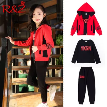

R&Z children's suit 2019 spring and autumn new girls sports suit letter printing three-piece jacket + jacket + pants