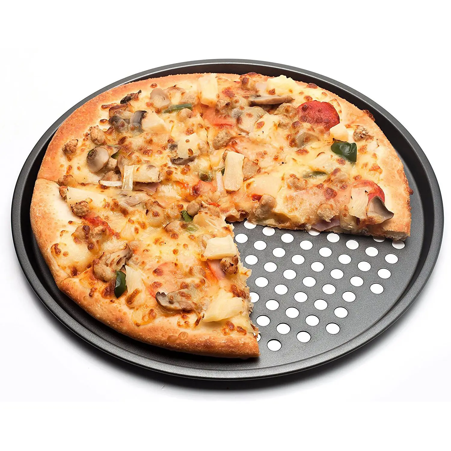 Carbon Steel Nonstick Pizza Baking Pan Tray 32cm Pizza Plate Dishes Holder Bakeware Home Kitchen Baking Tools Accessories-Black - Цвет: Black