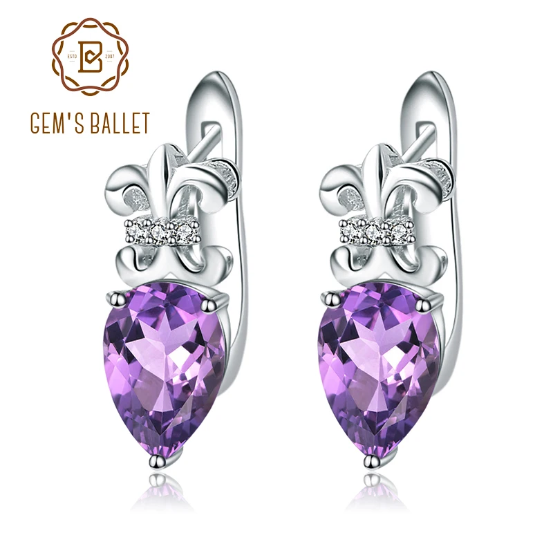 GEM'S BALLET 2.60Ct натуральный аметистовый драгоченный камень серьги-гвоздики камень февральского рождения Твердые 925 пробы серебряные ювелирные