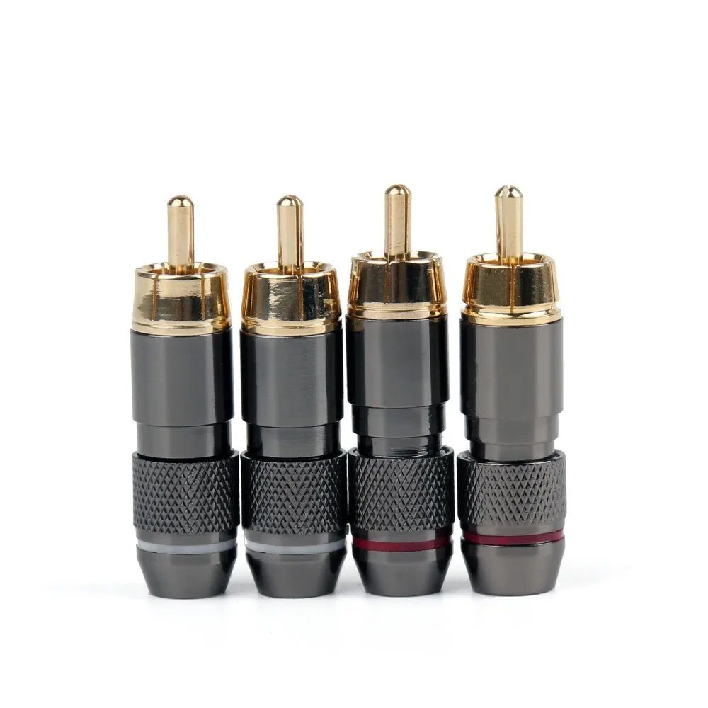 

Areyourshop Hot Sale 4PCS Copper RCA Plug Gold Plated Audio Video Adapter Connectors Soldering