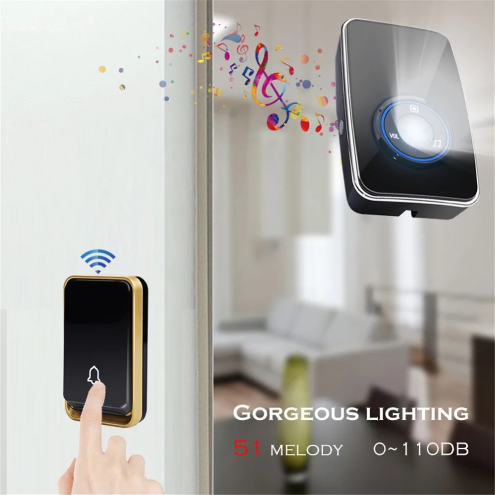 SMATRUL NEW Wireless doorbell NO BATTERY self powered waterproof LED night light control 51 Music 150M Remote smart Door bell chime EU Plug AC 110-220V 1 Button 1  receiver 14