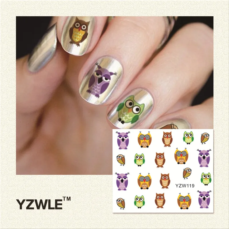 

YWK 1 Pc Cute Owl Printing Water Transfer Tips Stickers For Nail Decorations