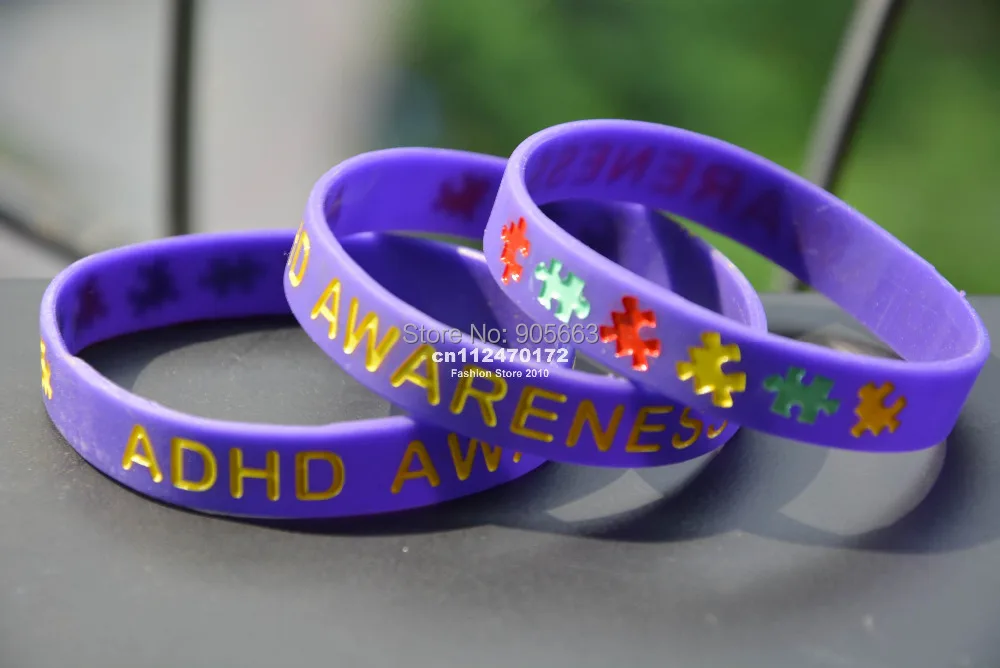 ADHD Awareness Wristband Silicon Bracelet filled in colour custom design is welcome 100pcs/lot free shipping | Украшения и