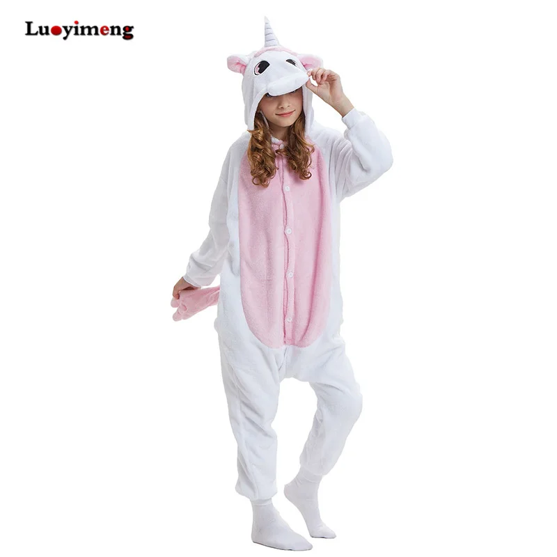 Новые детские пижамы kuguurumi с радужным единорогом; комбинезон для девочек и мальчиков; детская пижама с капюшоном с изображением панды; фланелевая одежда для сна для малышей - Цвет: pink unicorn