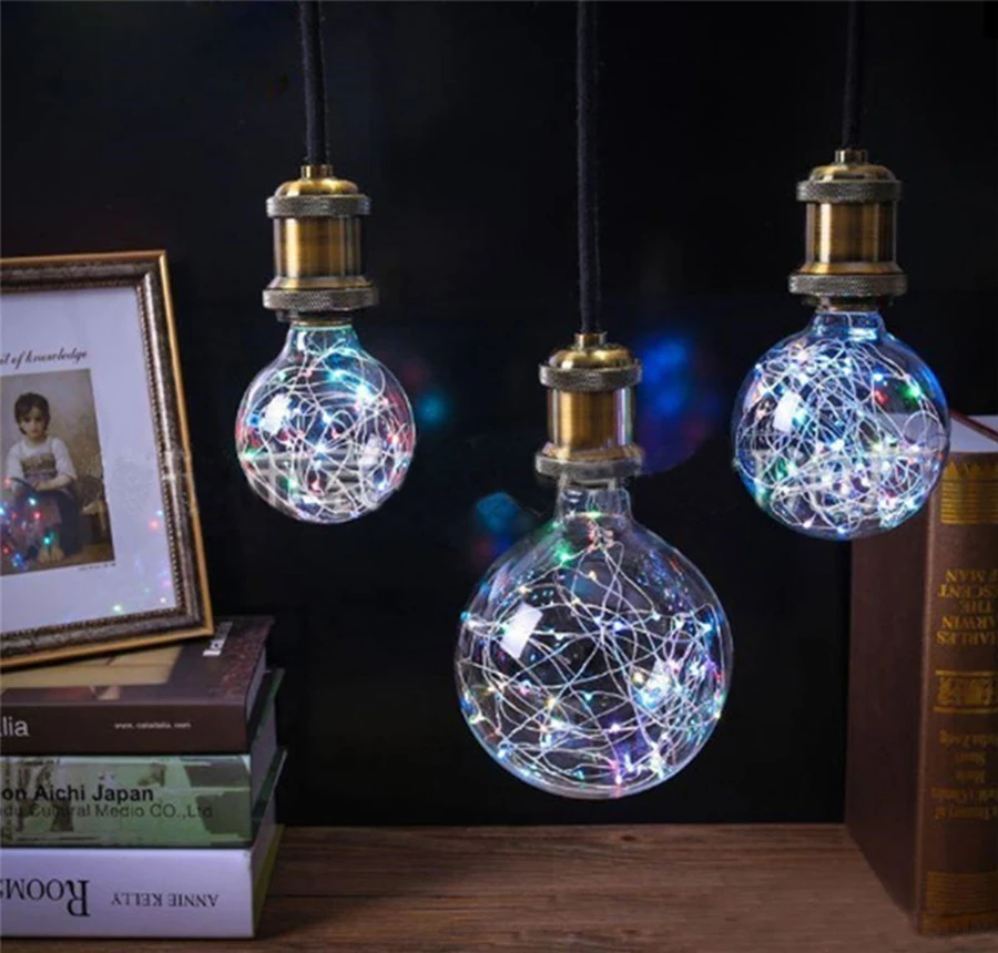 

E27 G80 String Light Bulb Retro Art Design Edison Style Filament Copper Wire Starry Light Bulb Warm White RGB Blue