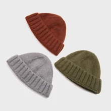 Унисекс ребристая трикотажная короткая Кепка с манжетами, одноцветная шапка с дыней, кепка с черепом, мешковатая Ретро шапка для катания на лыжах, рыбацкая шапочка, мешковатая шапка