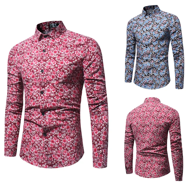 Новая мужская одежда с принтом Топ рубашка дышащая модная классическая Повседневная рубашка Ретро цветочный длинный рукав брендовая