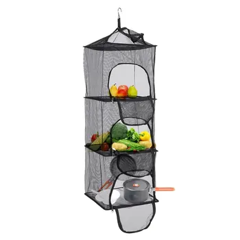 

Foldable 3 Layers Drying Net Fish Dishes Mesh Hanging Dry Net Hanger Fish Net Drying Rack Net Shelf Basket with Storage Bag