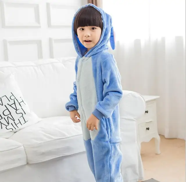 Kid Grey Koala Kigurumi Onesies Children Cartoon Anime Jumpsuit Clothes Costume Girl Boy Cute Animal Disguise Sleepwear Pajamas blue stitch