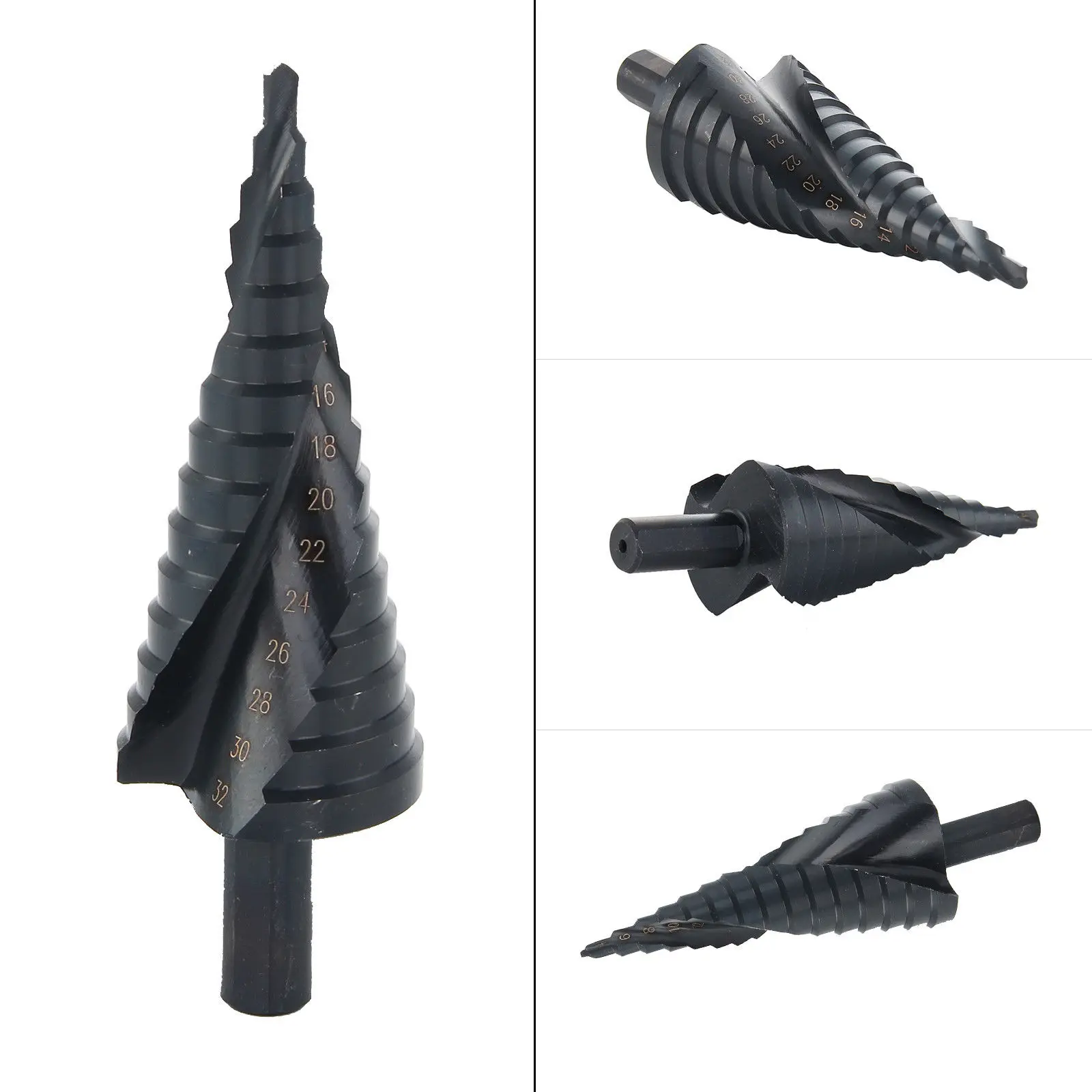 

4-32mm Step Conical Nitride Coated HSS Spiral Step Drill Nitrogen Treatment