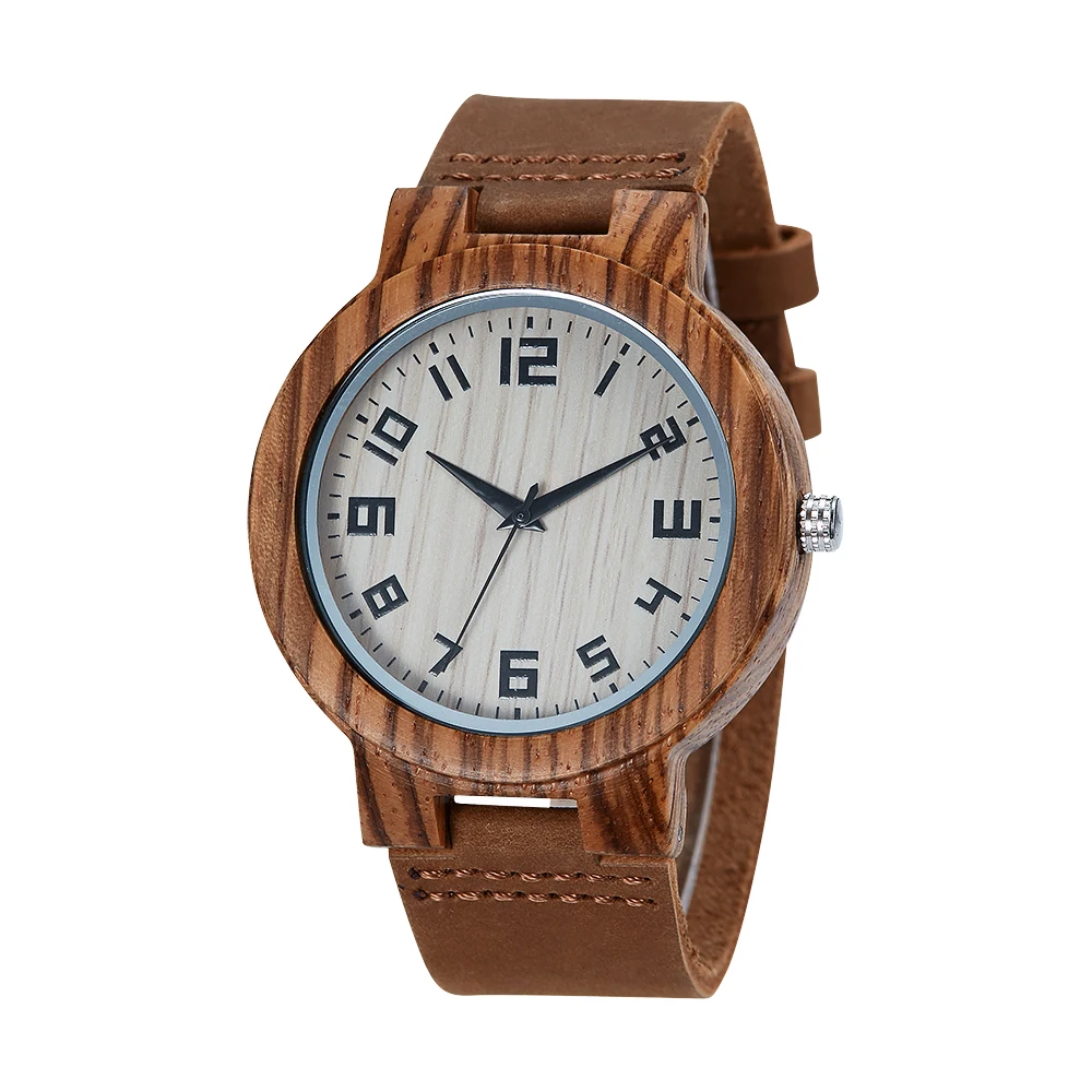 

TJW Mens Natural Zebra Wooden Watch Japanese Analog Quartz Movement Watch Handmade Vintage Casual Leather Wrist Watch