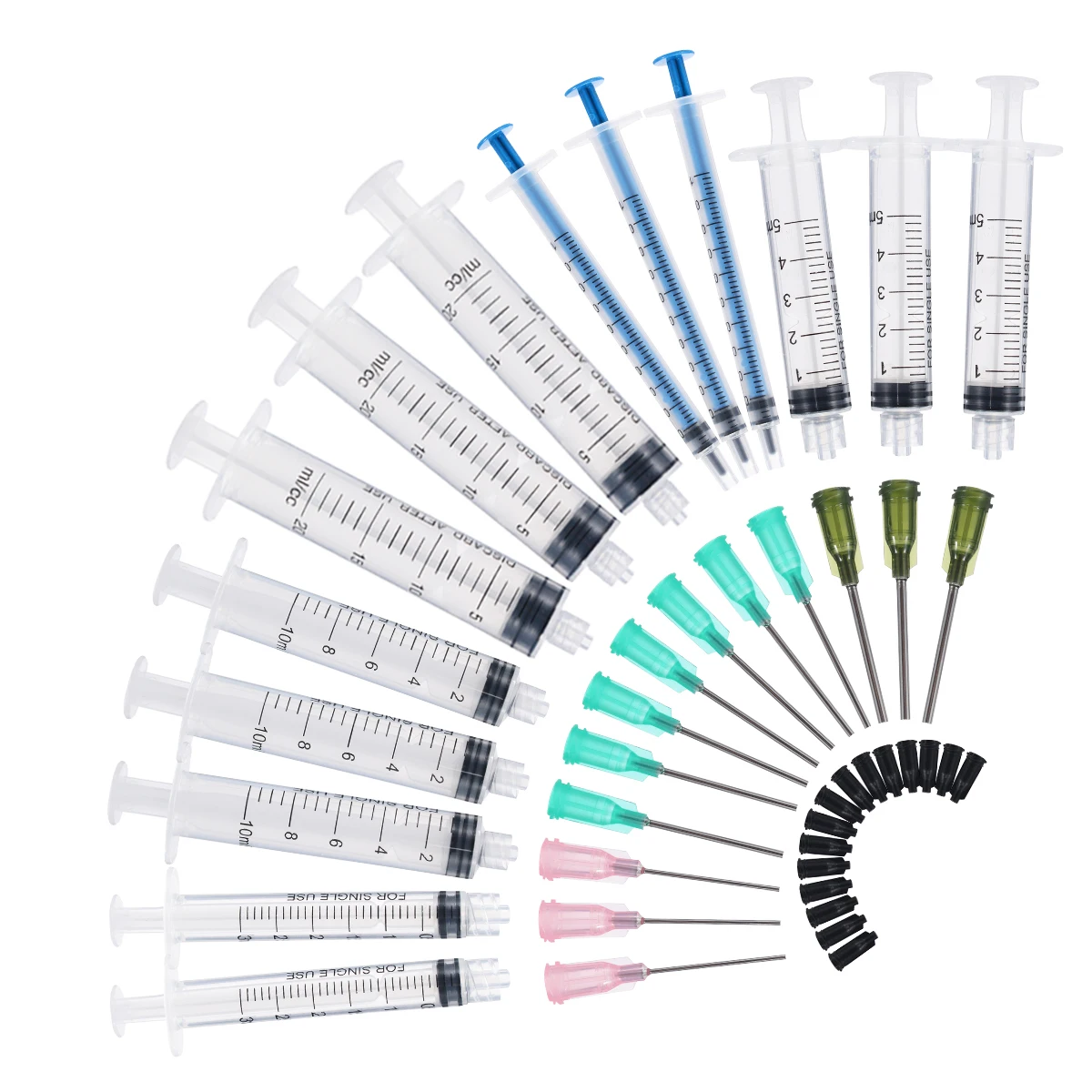 1 set 15 Pack Plastic Syringes 20ml 10ml 5ml 3ml 1ml + Blunt Tip Needles + Caps for Oil or Glue Applicator DIY Hobby Crafts