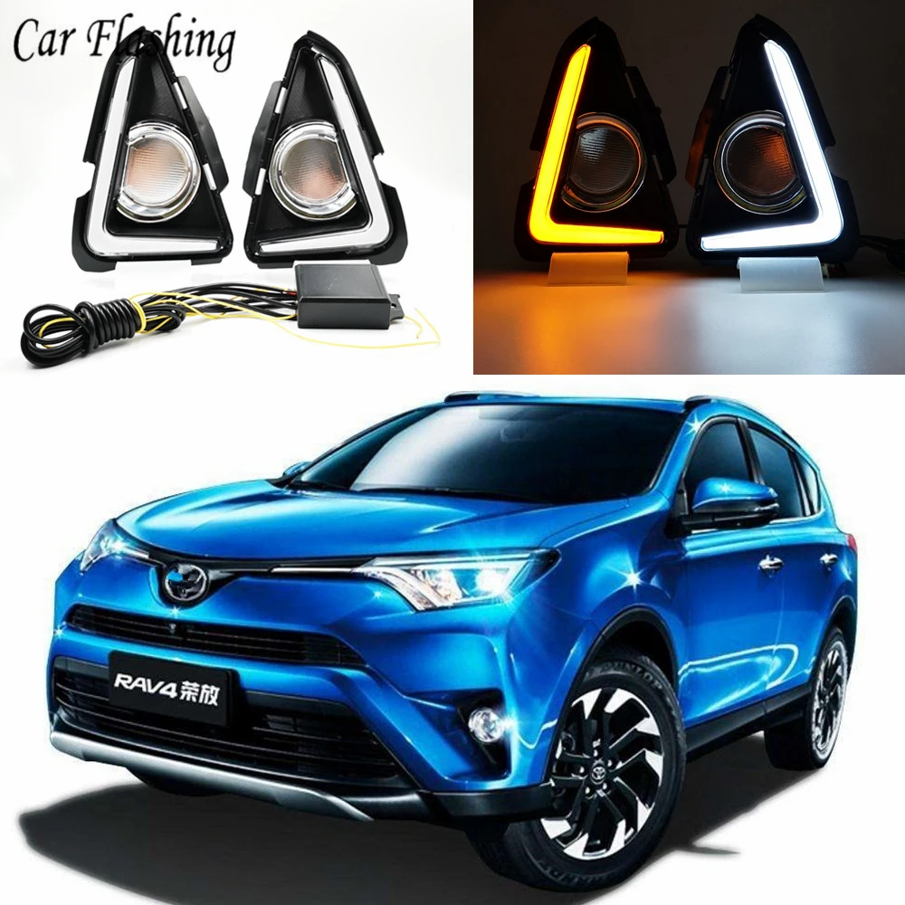 

Car Flashing 2Pcs LED Daytime running light DRL bumper fog light cover driving lamp For Toyota RAV4 RAV 4 2016 2017 2018