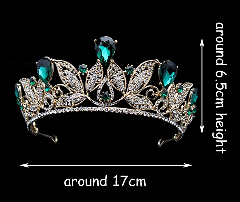 1 комплект, Зеленые хрустальные свадебные диадемы, головная повязка королевы, винтажная диадема, маскарадные Стразы в стиле барокко, Свадебные короны, аксессуары для волос невесты