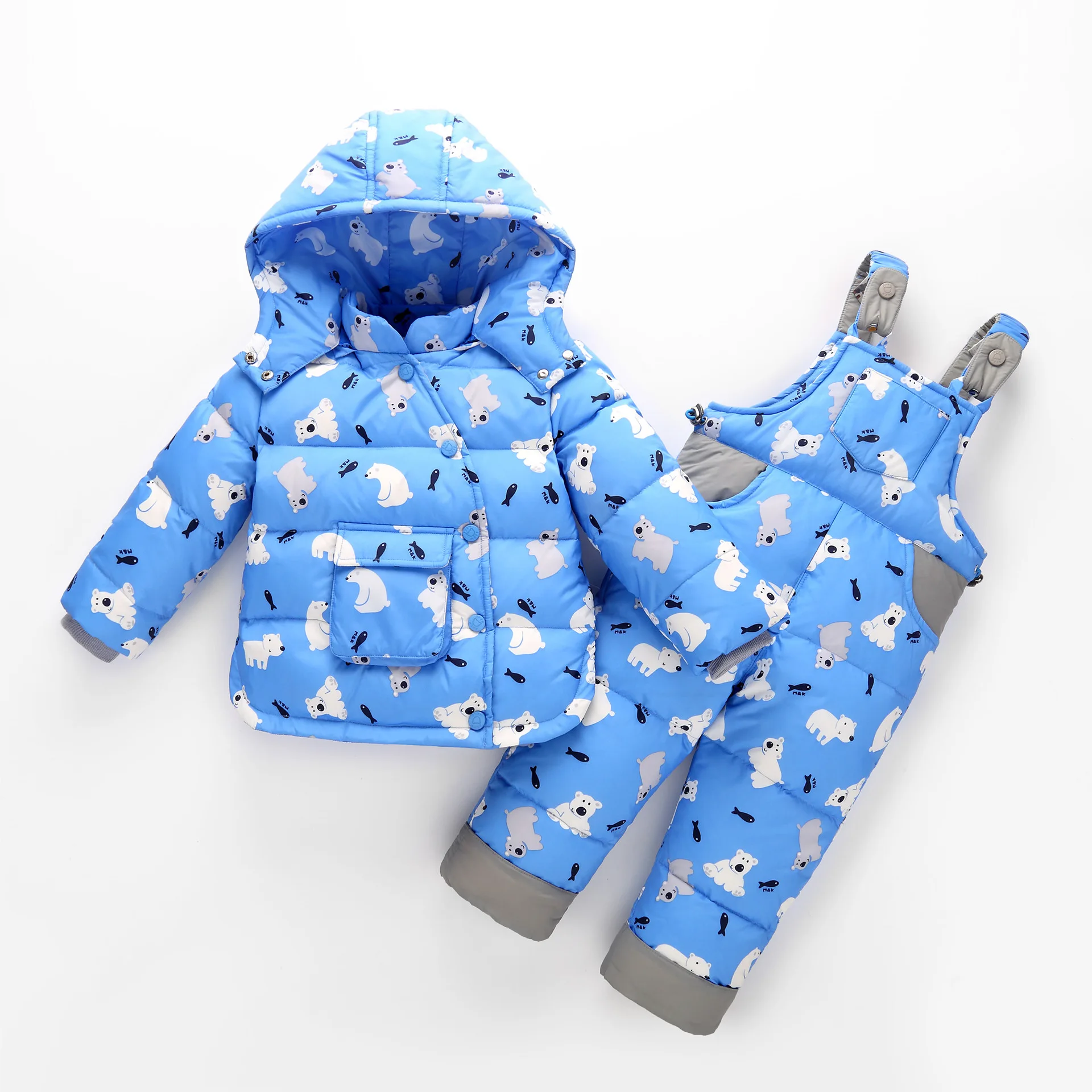 2018 Комплект детской пуховой одежды комплект из 2 предметов, пальто и штаны детские зимние Пуховые костюмы мальчиков и верхняя одежда с