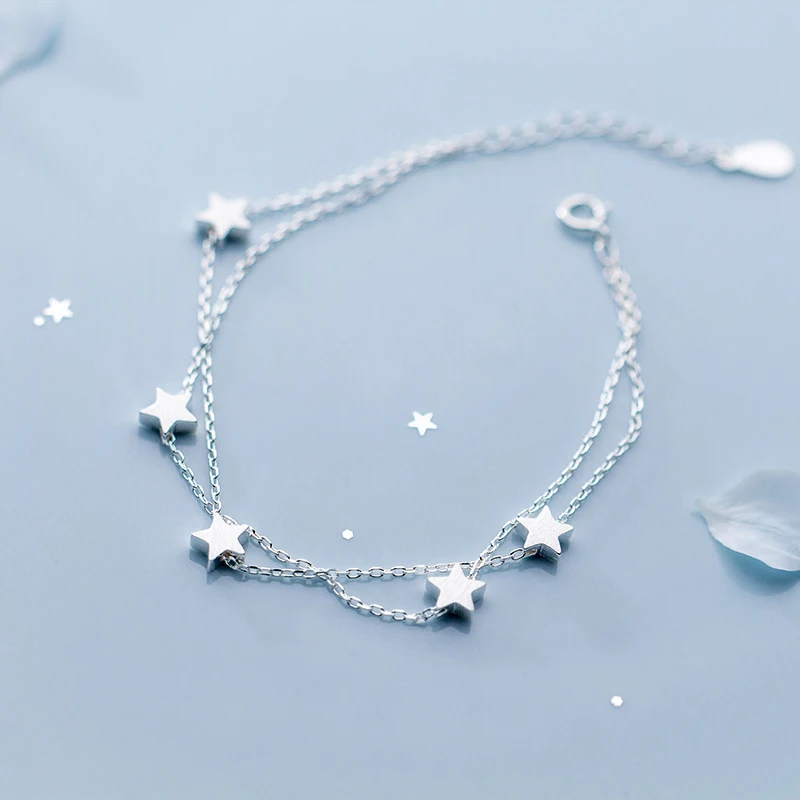 

MloveAcc New Trendy 925 Sterling Silver Stars Charm Link Chain Bracelet for Women Fashion Bangle S925 Silver Jewelry Gift