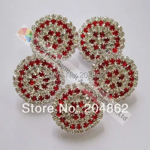 

10PCS 25mm Round Sliver metal button Red Light siam clear crystal czech rhinestone button For DIY Browband Wedding Dress