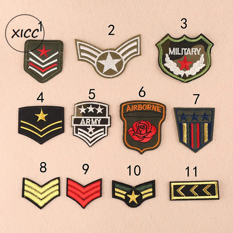 

XICC Computer Embroidery Chapter Army Green Badge Three Poles Military Patch Clothes Stickers DIY Decoration Patchwork Applique