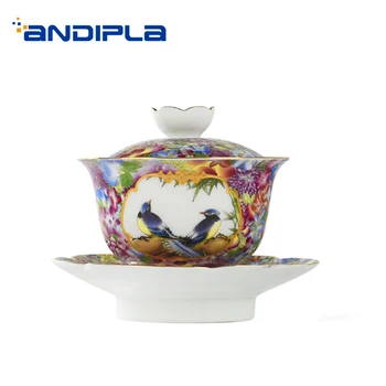 

Jingdezhen Hand Painted Enamel Color Ceramic Porcelain Gaiwan Chinese Kung Fu Tea Set Handmade Teapot Pu'er Kettle Birthday Gift