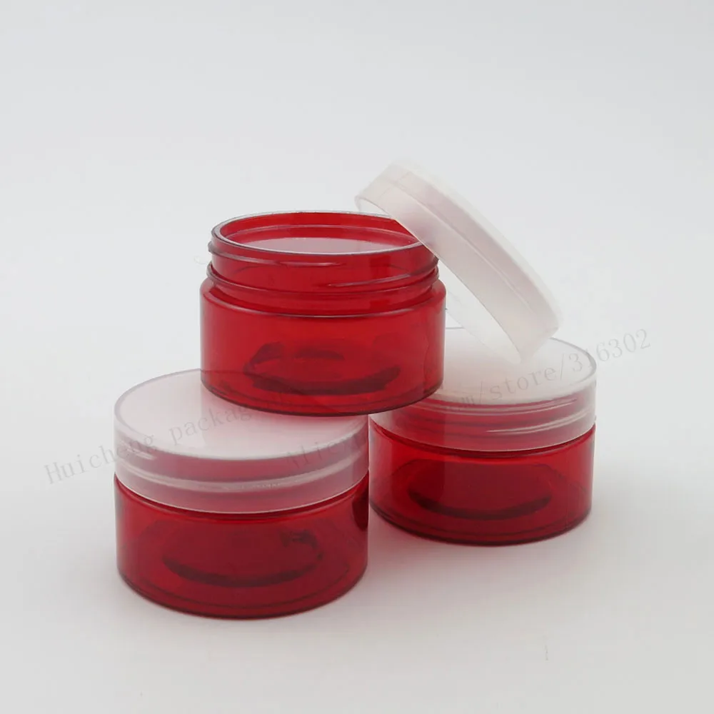 

50 x 30g Empty Red Pet Skin Care Cream Jar With Plastic Lids Insert 1oz Cosmetic Container