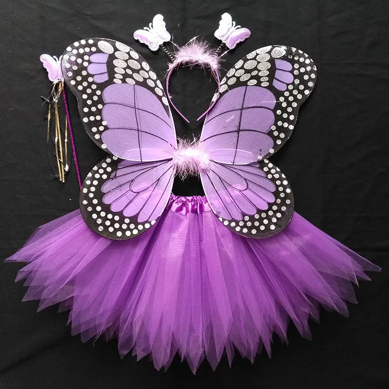 Coshome Children Butterfly Cosplay Princess Costumes Baby Boys Girls Kids Stage Performance Wings+Skirt+Headdress+Wands 4pcsSet (6)