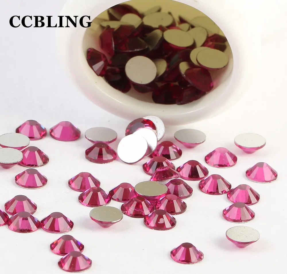 

CCBLING Crystal Fuchsia ss3-ss30 bag Nail Rhinestones Flat Back Non Hotfix Glitter Nail Stones,DIY 3d Nail Phones Decorations