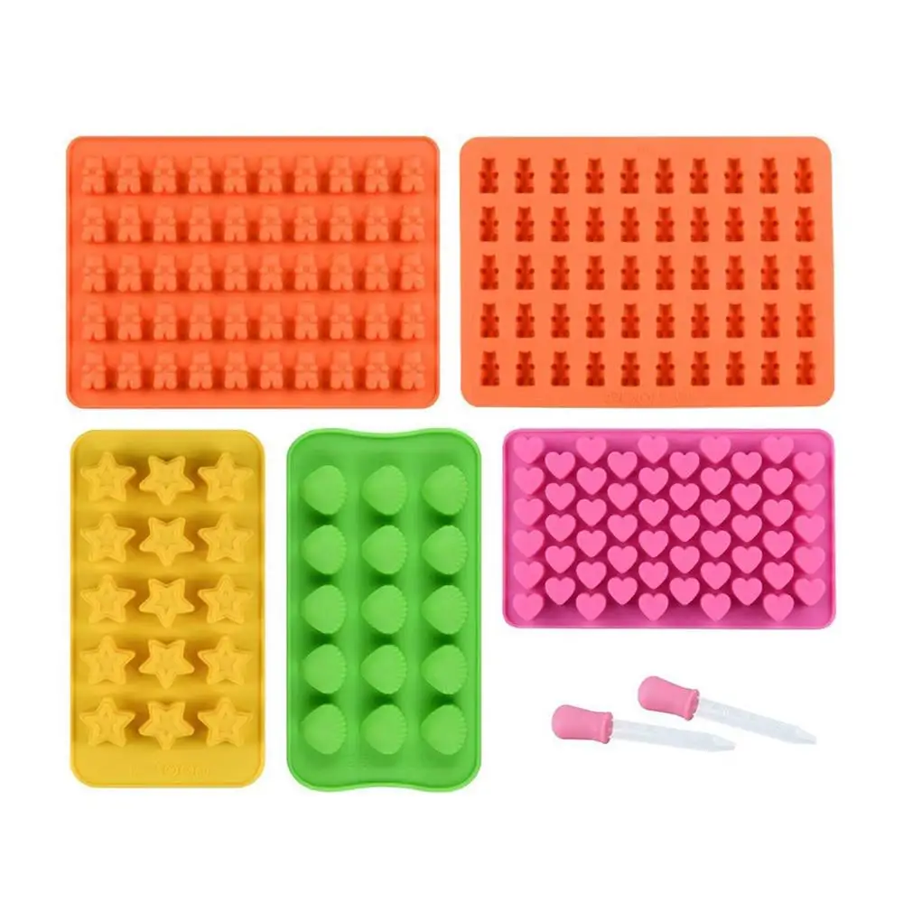 

Silicone Gummy Molds Chocolate Molds - Candy Mold and Silicone Ice Cube Tray Nonstick Including Hearts, Stars, Shells & Bears Se