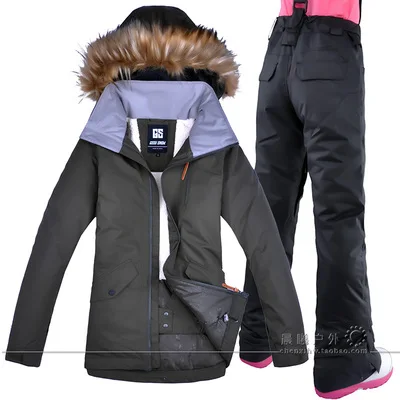 2019 Fur Hooded Women Ski Suit Snowboard Jacket Pant Windproof Waterproof Outdoor Sport Wear Mountain Skiing Clothing Trouser