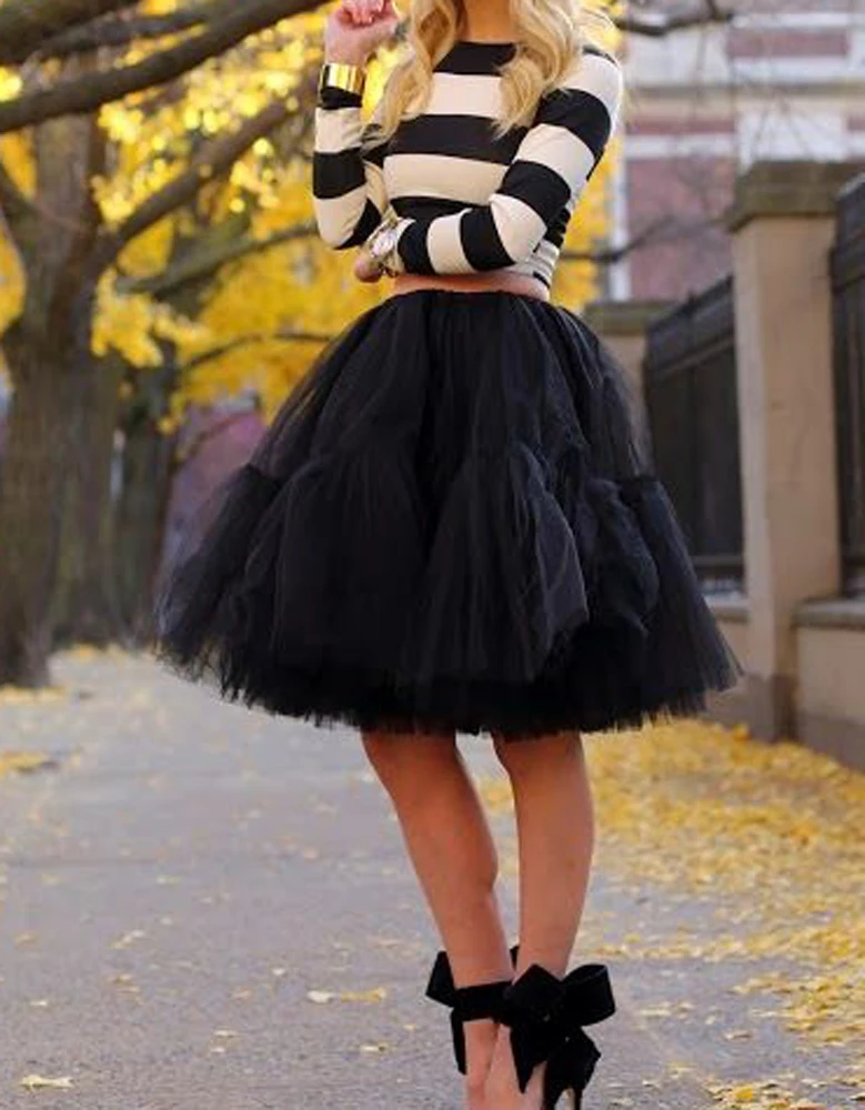 

New Fashion Midi Tulle Skirts High And Elastic Waist Younger Tutu Skirts Classical Lolita Style High Waist Female Party Skirts