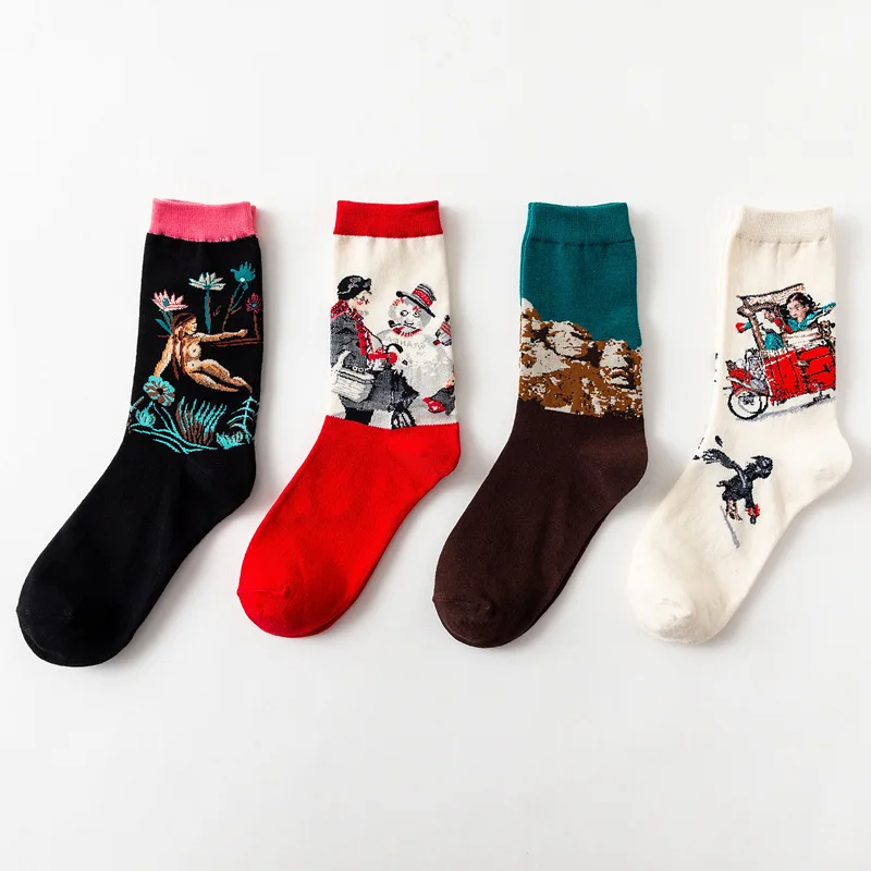 

Hot Starry Night Autumn Winter Retro Women Personality Art Mural World Famous Painting Male Socks Oil Funny Happy Socks