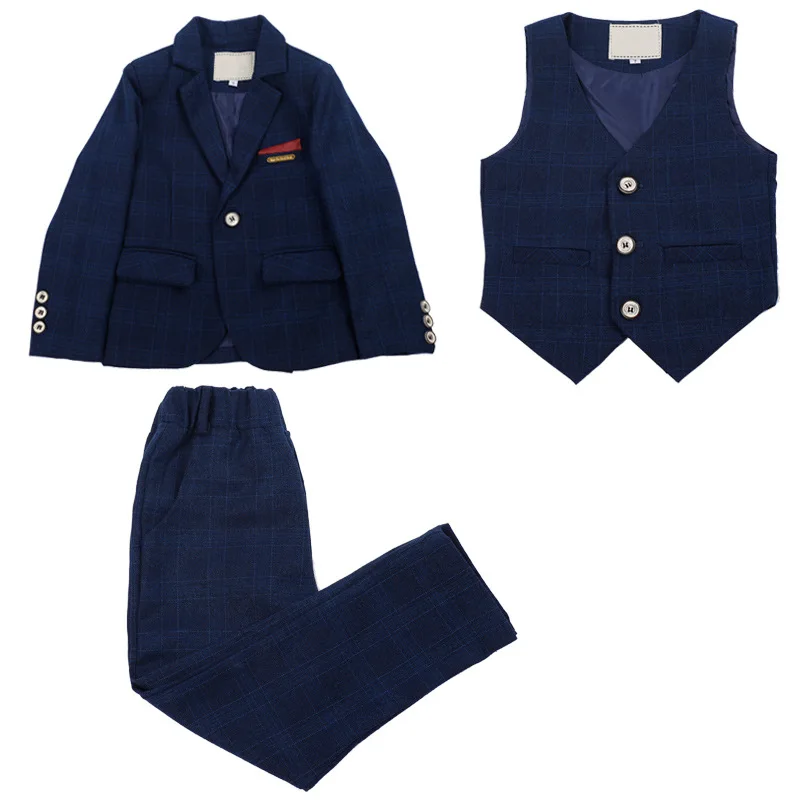 blue 3pcs Формальный детский бархатный костюм; комплект одежды с цветочным узором для мальчиков; нарядное платье для выступлений на фортепиано; детский смокинг; жилет; брюки; рубашки - Цвет: blue 3pcs